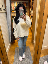 Long Sleeve Heart Patch Knit Sweater - Oatmeal