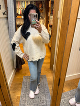Long Sleeve Heart Patch Knit Sweater - Oatmeal