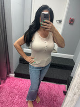 POL Round neck sleeveless lace inner solid knit top - Oatmeal or Pacific Blue
