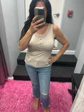 POL Round neck sleeveless lace inner solid knit top - Oatmeal or Pacific Blue