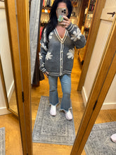 Button Down Floral Sweater Cardigan - Grey or Oatmeal