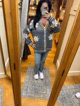 Button Down Floral Sweater Cardigan - Grey or Oatmeal
