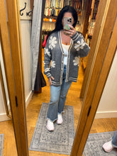 Button Down Floral Sweater Cardigan - Grey or Oatmeal