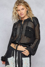 POL Open knit button down pocket hooded shirt top - Assorted Colors