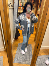 Button Down Floral Sweater Cardigan - Grey or Oatmeal
