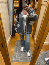 Button Down Floral Sweater Cardigan - Grey or Oatmeal
