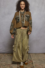 POL hooded balloon sleeve roomy fit top in thermal with plaid contrast - Charcoal