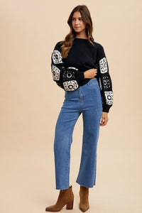 Handmade Granny Square Crochet Sweater - Black