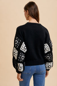 Handmade Granny Square Crochet Sweater - Black