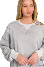 FLEECE ACID WASHED CONTRAST TRIM PULLOVER - BLACK OR SLEET