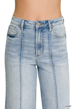 HIGH RISE WIDE LEG PINTUCK DENIM PANTS - LIGHT