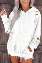 Shabby Distressed Drawstring Hoodie - Pink, White or Light Blue