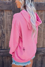 Shabby Distressed Drawstring Hoodie - Pink, White or Light Blue
