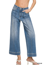 HIGH RISE WIDE LEG PINTUCK DENIM PANTS - MEDIUM