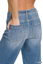 HIGH RISE WIDE LEG PINTUCK DENIM PANTS - MEDIUM