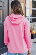 Shabby Distressed Drawstring Hoodie - Pink, White or Light Blue