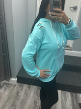 Shabby Distressed Drawstring Hoodie - Pink, White or Light Blue