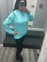 Shabby Distressed Drawstring Hoodie - Pink, White or Light Blue