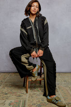 POL wide fit in French terry with stud detail pointed solid pattern pants - Black