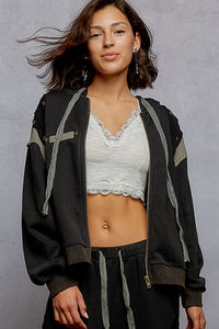 POL zip up hoodie, relaxed fit top in French terry with stud detail pointed solid pattern - Black