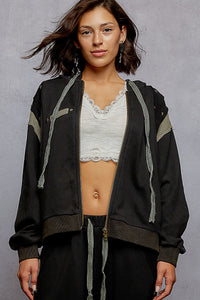 POL zip up hoodie, relaxed fit top in French terry with stud detail pointed solid pattern - Black