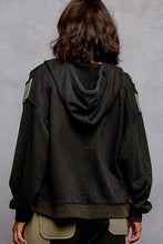 POL zip up hoodie, relaxed fit top in French terry with stud detail pointed solid pattern - Black