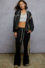 POL zip up hoodie, relaxed fit top in French terry with stud detail pointed solid pattern - Black