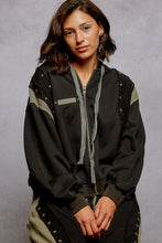 POL zip up hoodie, relaxed fit top in French terry with stud detail pointed solid pattern - Black