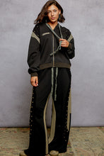 POL wide fit in French terry with stud detail pointed solid pattern pants - Black