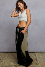 POL wide fit in French terry with stud detail pointed solid pattern pants - Black