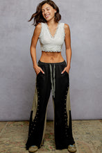 POL wide fit in French terry with stud detail pointed solid pattern pants - Black