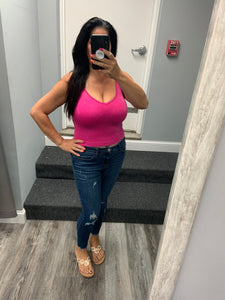 Mineral Wash Seamless Rib Tank Top - Barbie Pink