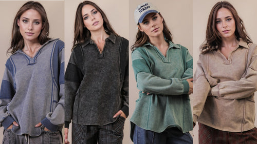 Mineral Washed Oversized French Terry Knit Top- Assorted Colors