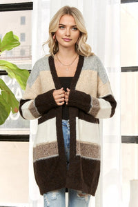 LONG-SLEEVE WITH RIBBED CUFFS OPEN FRONT WITHOUT  BUTTONS PATCH POCKETS ON THE FRONT CARDIGAN - COFFEE