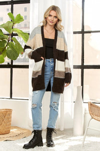 LONG-SLEEVE WITH RIBBED CUFFS OPEN FRONT WITHOUT  BUTTONS PATCH POCKETS ON THE FRONT CARDIGAN - COFFEE