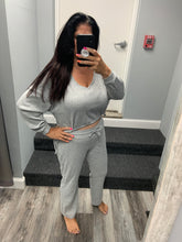 Brushed Ribbed Hacci Oversized Deep V Sweat Shirt With Tie Sides - Heather Grey, Aloe or Windward Blue