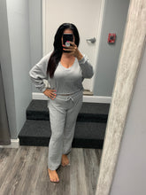 Brushed Ribbed Hacci Oversized Deep V Sweat Shirt With Tie Sides - Heather Grey, Aloe or Windward Blue