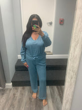 Brushed Ribbed Hacci Oversized Deep V Sweat Shirt With Tie Sides - Heather Grey, Aloe or Windward Blue
