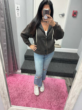 ACID WASH FLEECE CROPPED ZIP-UP HOODIE W POCKETS - ASSORTED COLORS