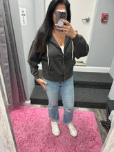 ACID WASH FLEECE CROPPED ZIP-UP HOODIE W POCKETS - ASSORTED COLORS