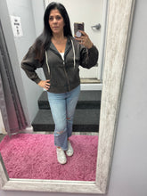 ACID WASH FLEECE CROPPED ZIP-UP HOODIE W POCKETS - ASSORTED COLORS