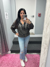 ACID WASH FLEECE CROPPED ZIP-UP HOODIE W POCKETS - ASSORTED COLORS