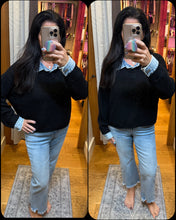 Vintage Havana Black W/ Denim Collar/ Cuff Cropped Sweater