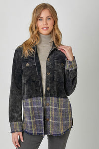 Color Block Mixed Jacket - Washed Black