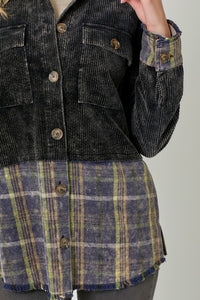 Color Block Mixed Jacket - Washed Black