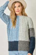 Color Blocked Cable Sweater - Soft Blue Mix