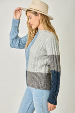 Color Blocked Cable Sweater - Soft Blue Mix