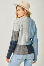 Color Blocked Cable Sweater - Soft Blue Mix