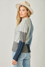 Color Blocked Cable Sweater - Soft Blue Mix