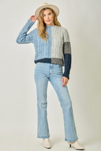 Color Blocked Cable Sweater - Soft Blue Mix